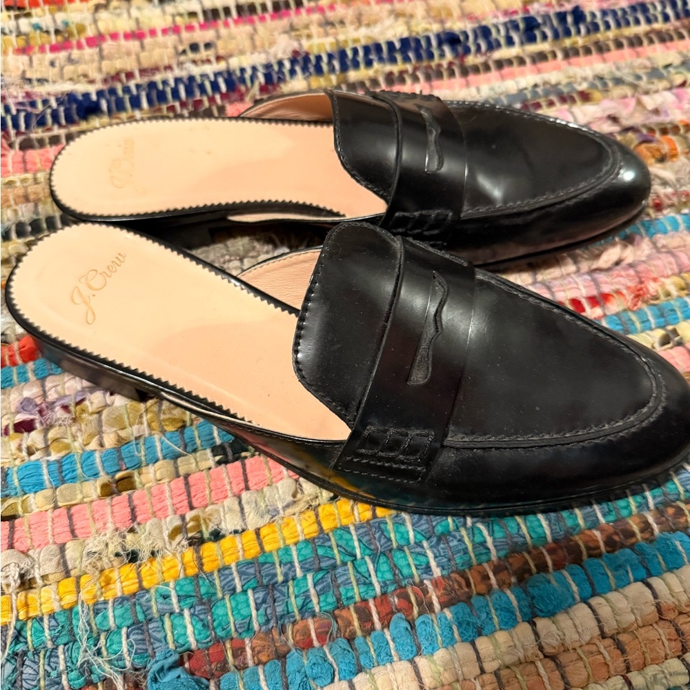 J. Crew Black Leather Slip-On Loafers